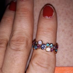 Multi color rhinestone rose goldish tone ring 6.5